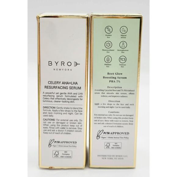 BYROE New York Celery AHA + LHA Resurfacing & Beet Glow Boosting Serum 1 oz ea - Picture 3 of 5